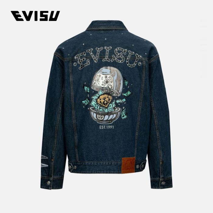 EVISU  24SS男士钻石达摩和海鸥印花宽版牛仔外套 2ESHTM4DJ1004LFDNINDD