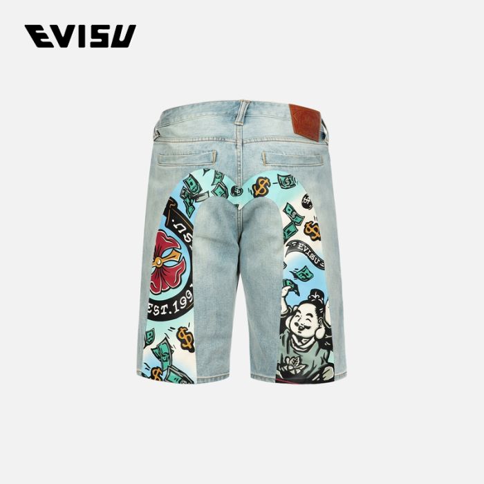 EVISU  24SS男士玩乐佛头大M印花常规版型牛仔短裤 2ESHTM4DS1046XXDNINDL