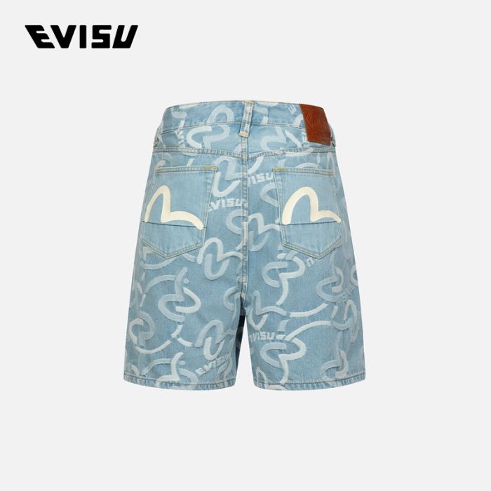 EVISU  24SS男士满地海鸥提花超宽版牛仔短裤 2ESHTM4DS1047OSDNINDA