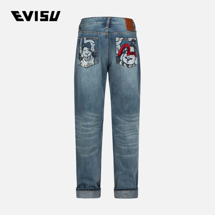 EVISU  24SS男士玩乐佛头印花和海鸥刺绣立体版型牛仔裤 2ESHTM4JE10403DDNINDL