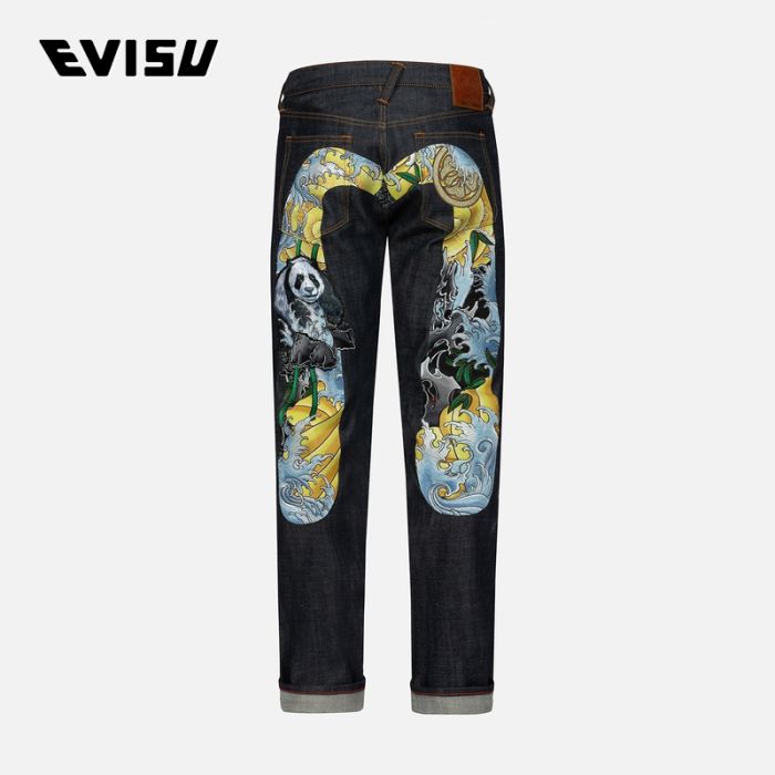 EVISU  24SS男士熊猫大M刺绣窄脚牛仔裤 2ESHTM4JE702317DPINDX