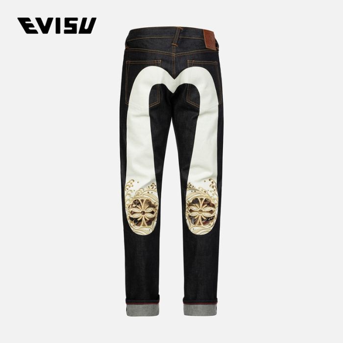 EVISU  24SS男士家花织锦布贴大M窄脚牛仔裤 2ESHTM4JE702417DPINDX