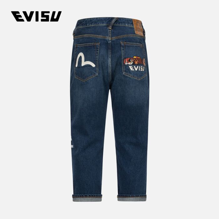 EVISU  24SS男士鲤鱼旗和商标刺绣七分牛仔裤 2ESHTM4JE802427DPINDM