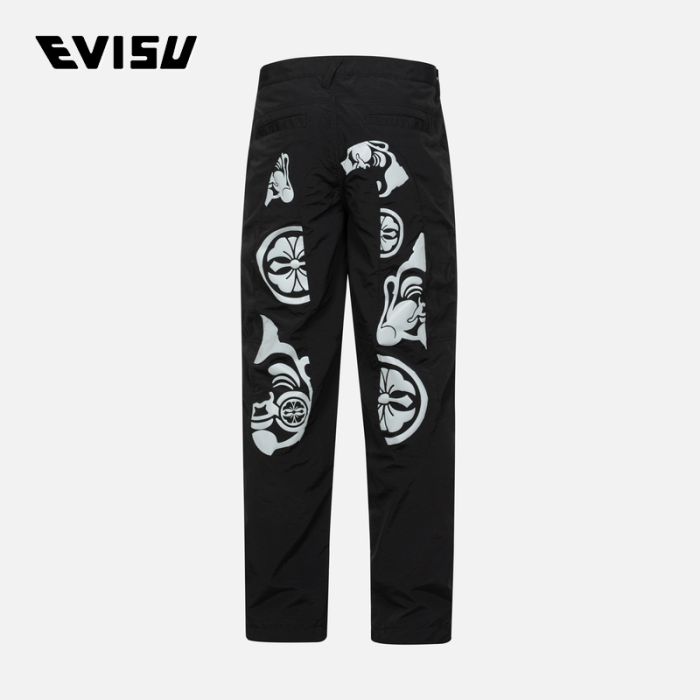 EVISU  24SS男士佛头和家花切割大M印花宽版休闲束口裤 2ESHTM4PJ8034RXSNBLKX