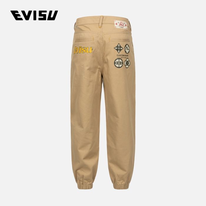 EVISU  24SS男士家花与商标印花时尚版型梭织束口休闲裤 2ESHTM4PO1025FFCTBEGX