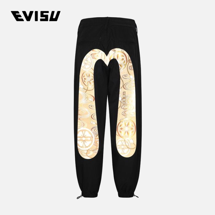 EVISU  24SS男士祥云和家花大M印花宽版束口休闲裤 2ESHTM4PO7043LFCTBLKX