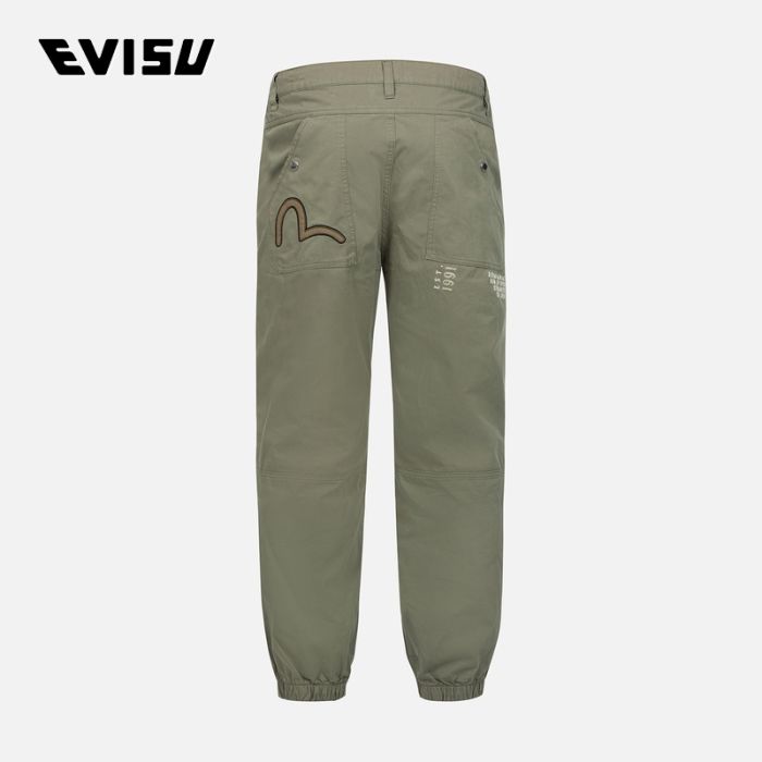 EVISU  24SS男士海鸥贴布刺绣和标语印花宽版工装休闲裤 2ESHTM4PO8033RXCTAGRX