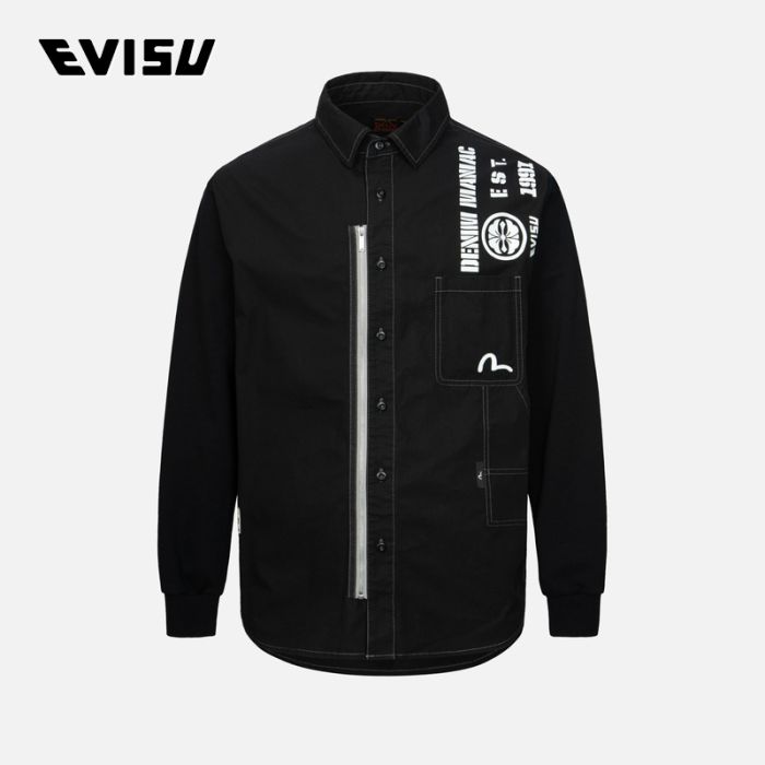 EVISU  24SS男士明线和多重印花宽版休闲衬衫 2ESHTM4SL8017RXCTBLKX