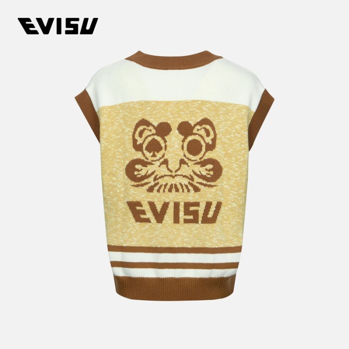 EVISU  24SS男士黑桃达摩提花时尚版型针织背心 2ESHTM4SR1053FFCTBEGX