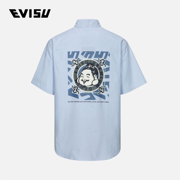 EVISU  24SS男士玩乐佛头印花宽版休闲短袖衬衫 2ESHTM4SS1021RXCTNAVS