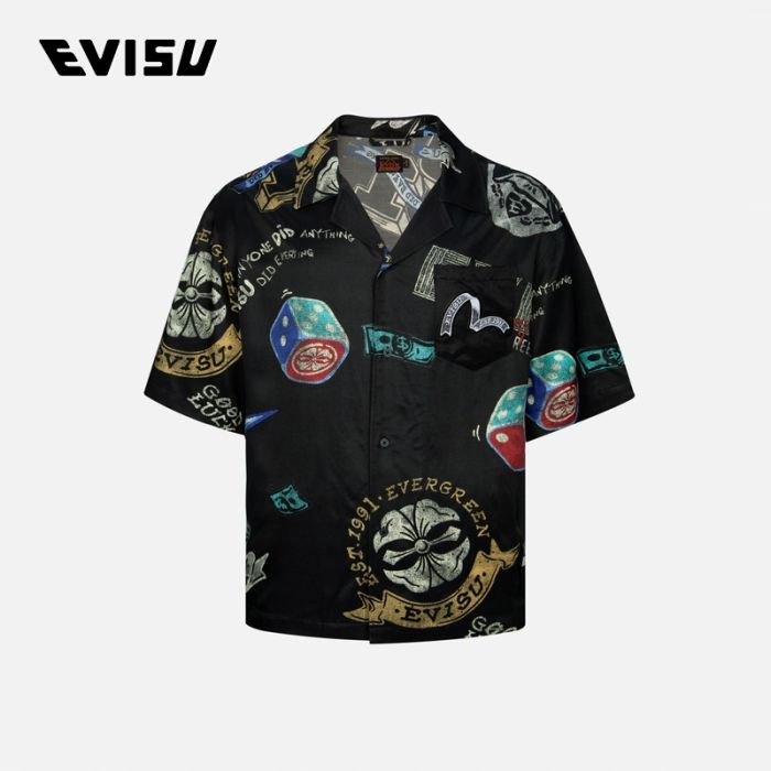 【4件7折】EVISU  24SS男士满地博弈游戏印花宽松版型短袖衬衫 2ESHTM4SS1022BZVRBLKX