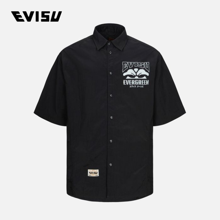 EVISU  24SS男士多重反光印花超宽版短袖衬衫 2ESHTM4SS8018OSSNBLKX