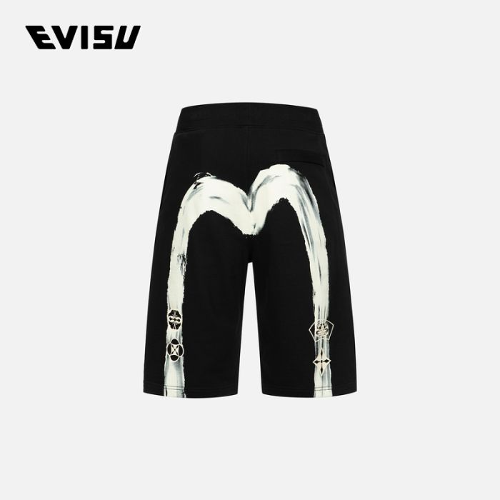 EVISU  24SS男士书法笔触大M印花常规版型运动短裤 2ESHTM4ST1060XXCTBLKX