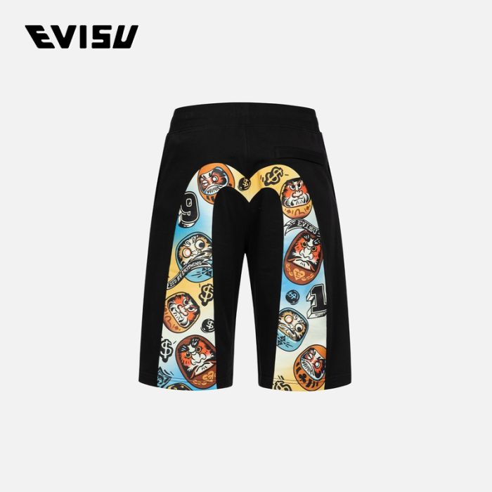 EVISU  24SS男士游戏达摩大M印花常规版型运动短裤 2ESHTM4ST1062XXCTBLKX