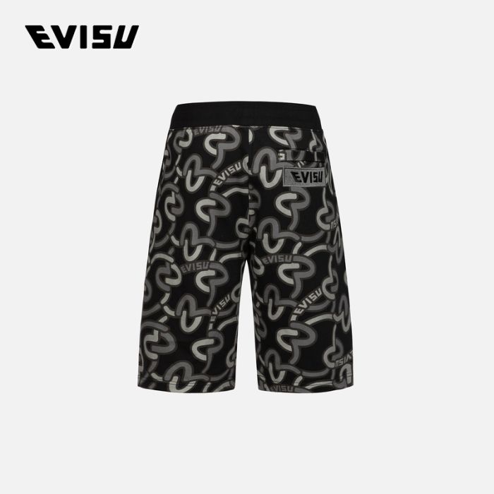 EVISU  24SS男士满地重叠海鸥印花常规版型运动短裤 2ESHTM4ST1063XXCTBLKX