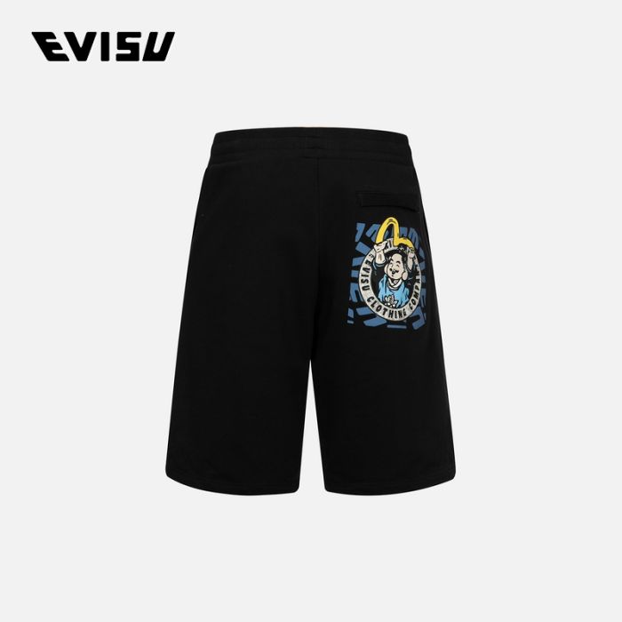 EVISU  24SS男士玩乐佛头印花常规版型运动短裤 2ESHTM4ST1064XXCTBLKX