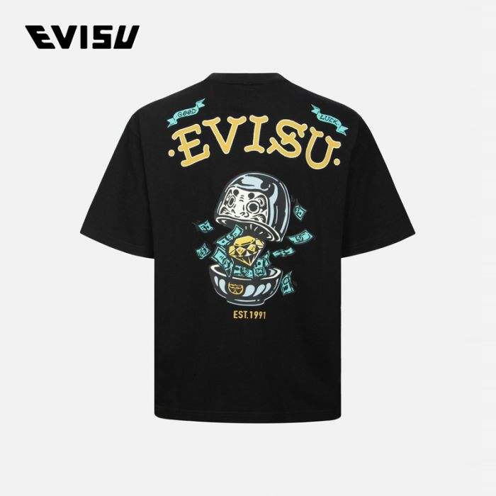 EVISU  24SS男士钻石达摩印花宽版T恤 2ESHTM4TS1074LFCTBLKX