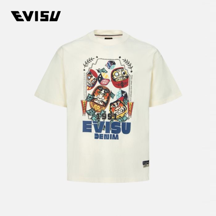 EVISU  24SS男士达摩和骰子印花宽版休闲T恤 2ESHTM4TS1075RXCTECUX