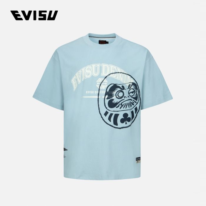 EVISU  24SS男士商标和游戏达摩印花宽版休闲T恤 2ESHTM4TS1077RXCTBLUU