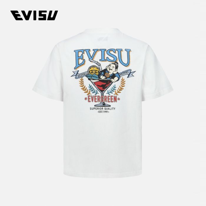 EVISU  24SS男士海鸥和玩乐佛头印花常规版型T恤 2ESHTM4TS1081XXCTWHTO