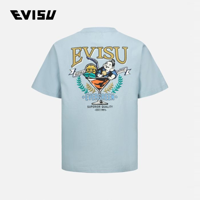 EVISU  24SS男士海鸥和玩乐佛头印花常规版型T恤 2ESHTM4TS1081XXCTBLUU