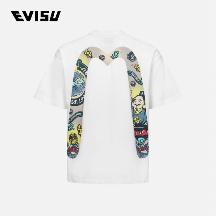 EVISU  24SS男士佛头大M印花宽版休闲T恤 2ESHTM4TS1085RXCTWHTO