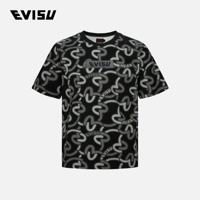 EVISU  24SS男士满地重叠海鸥印花常规版型T恤 2ESHTM4TS1086XXCTBLKA