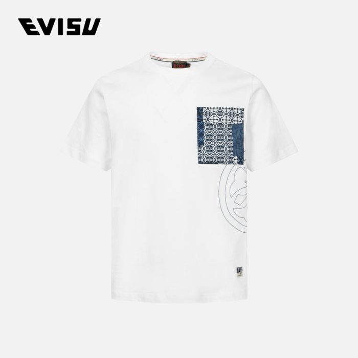 EVISU  24SS男士家花线迹与图案口袋常规版型T恤 2ESHTM4TS7069XXCTWHTO