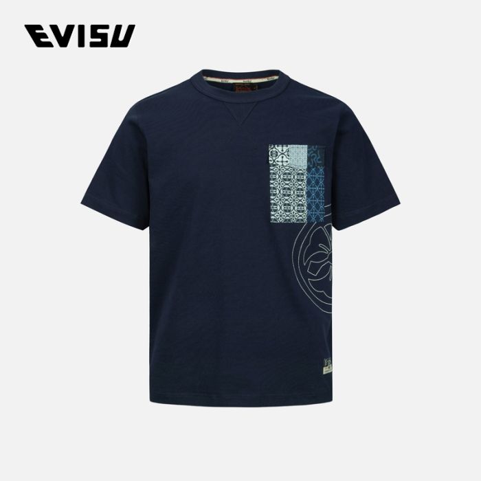 EVISU  24SS男士家花线迹与图案口袋常规版型T恤 2ESHTM4TS7069XXCTNAVX