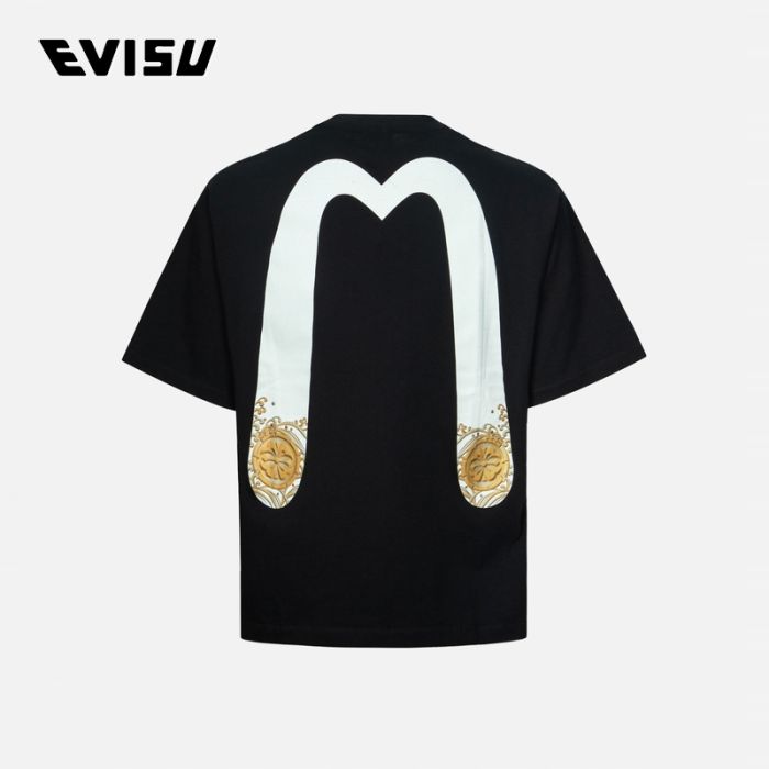 EVISU  24SS男士大M与金色家花印花休闲宽版T恤 2ESHTM4TS7071RXCTBLKX