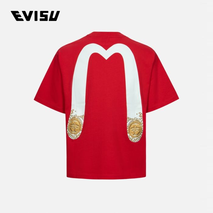 EVISU  24SS男士大M与金色家花印花休闲宽版T恤 2ESHTM4TS7071RXCTREDD