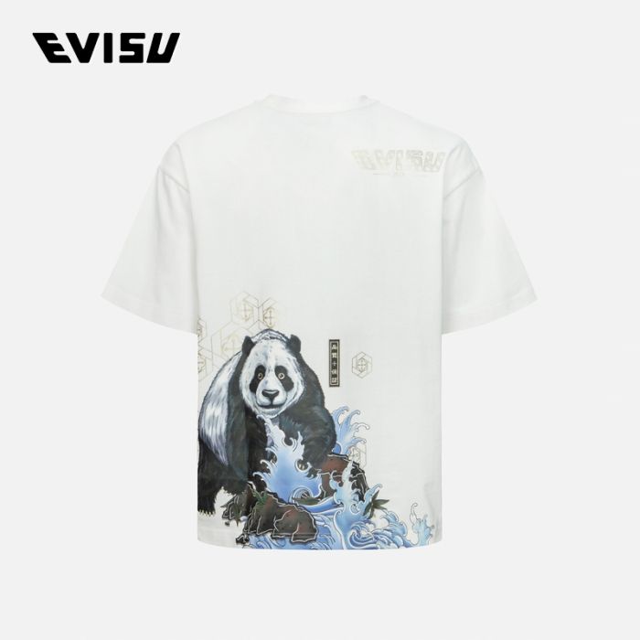 EVISU  24SS男士熊猫和海鸥印花宽版T恤 2ESHTM4TS7073LFCTWHTO