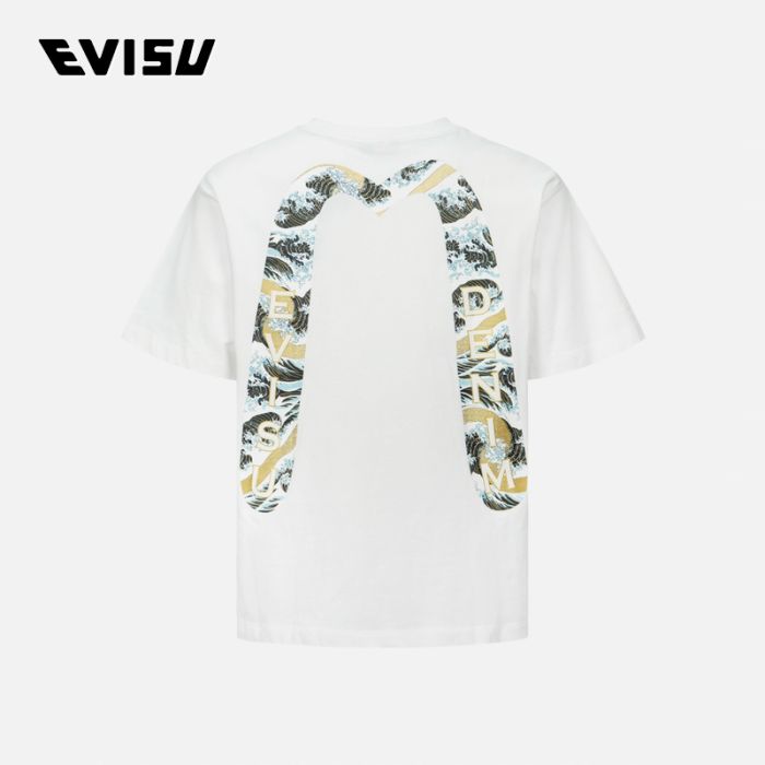 EVISU  24SS男士日式海浪图案大M印花宽版休闲T恤 2ESHTM4TS7074RXCTWHTO