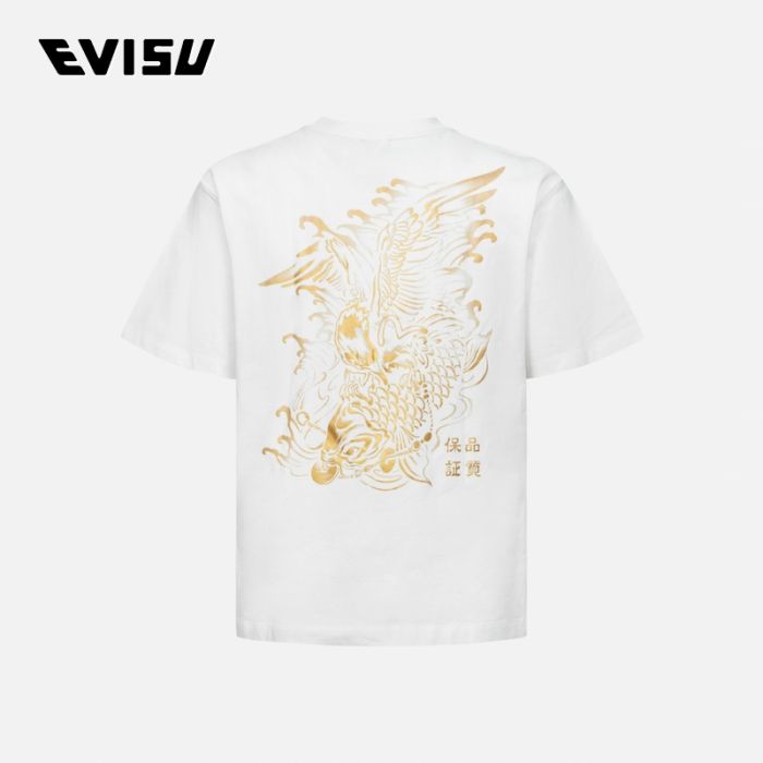 EVISU  24SS男士商标刺绣和"海天羽鲤"印花宽版休闲T恤 2ESHTM4TS7096RXCTWHTO