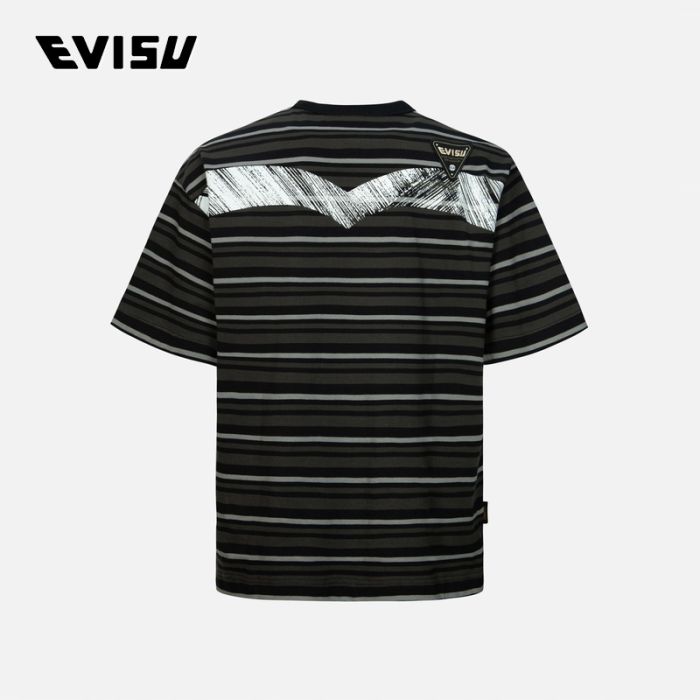 EVISU  24SS男士徽章和笔刷大M印花宽版T恤 2ESHTM4TS8056LFCTBLKS