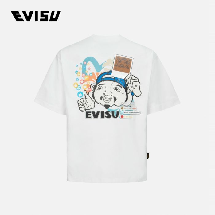 EVISU  24SS男士佛头和社交媒体印花宽版休闲T恤 2ESHTM4TS8058RXCTWHTO