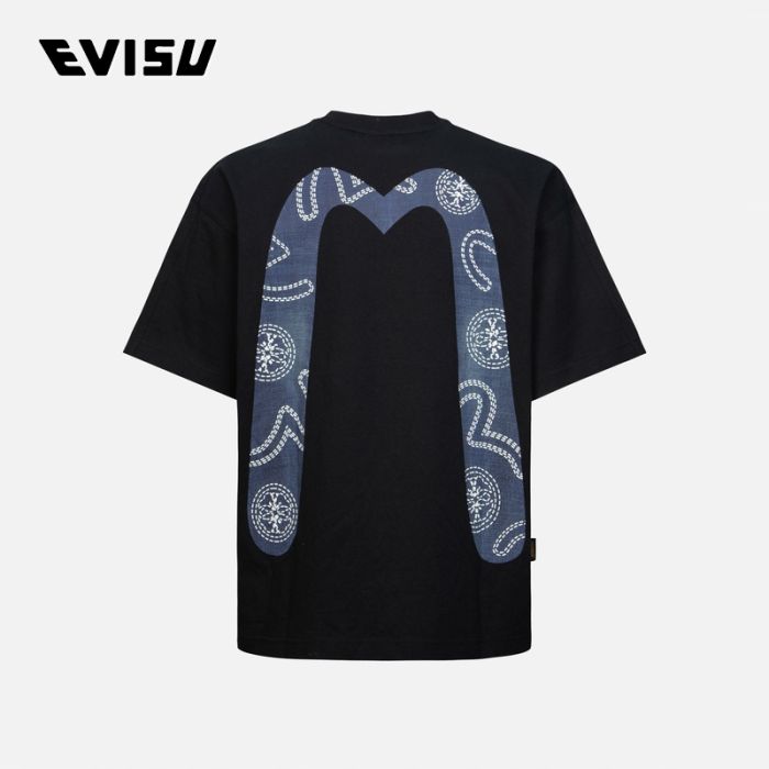 EVISU  24SS男士发泡线迹家花和海鸥大M印花宽版T恤 2ESHTM4TS8064LFCTBLKX