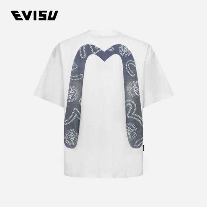 EVISU  24SS男士发泡线迹家花和海鸥大M印花宽版T恤 2ESHTM4TS8064LFCTWHTO