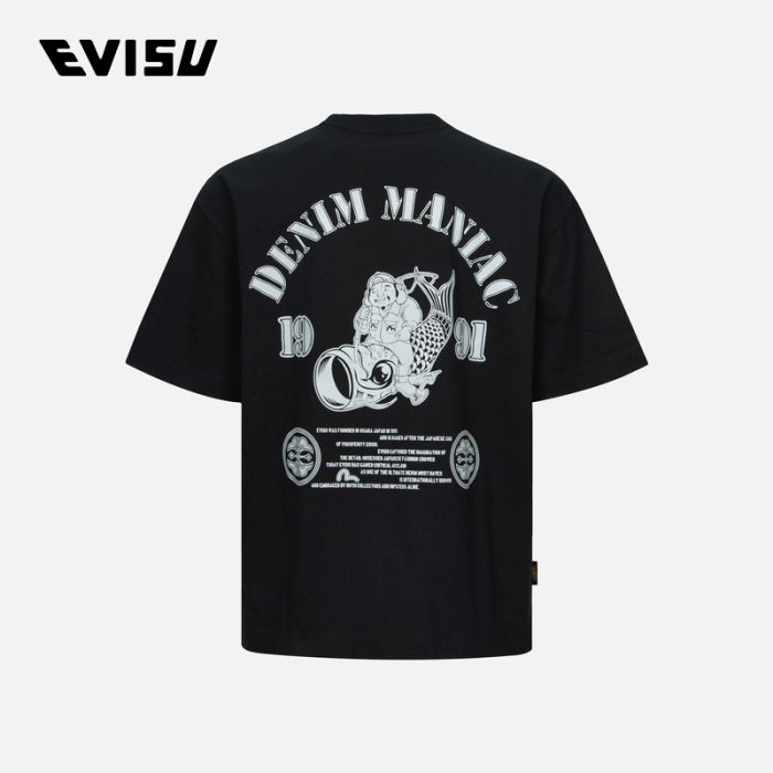 EVISU  24SS男士佛头反光烫画宽版T恤 2ESHTM4TS8066LFCTBLKX