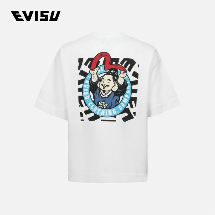 EVISU  24SS男士玩乐佛头和海鸥印花超宽版短袖卫衣 2ESHTM4WS1052OSCTWHTO