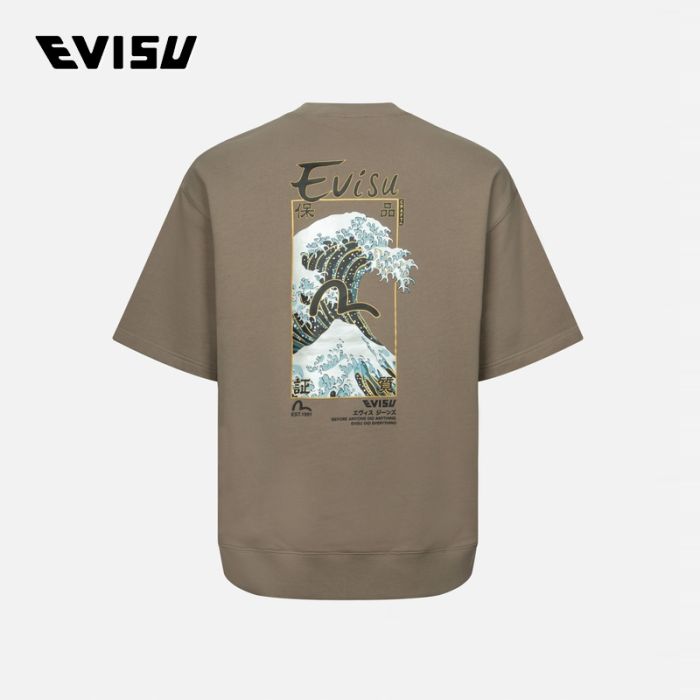 EVISU  24SS男士日式海浪图案和海鸥印花休闲宽版短袖卫衣 2ESHTM4WS7058RXCTBEGL