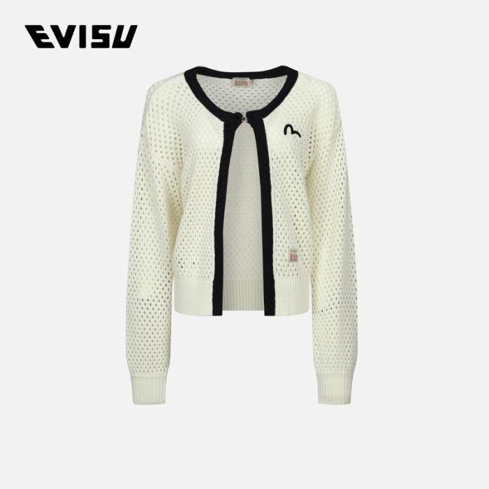 EVISU  23SS女士海鸥刺绣镂空针织开衫 2ESHTW3CN370FFCTOWHT