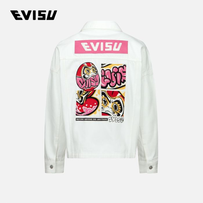 EVISU  23SS女士涂鸦达摩刺绣拉链衬衫外套 2ESHTW3DJ733LFCTWHTX