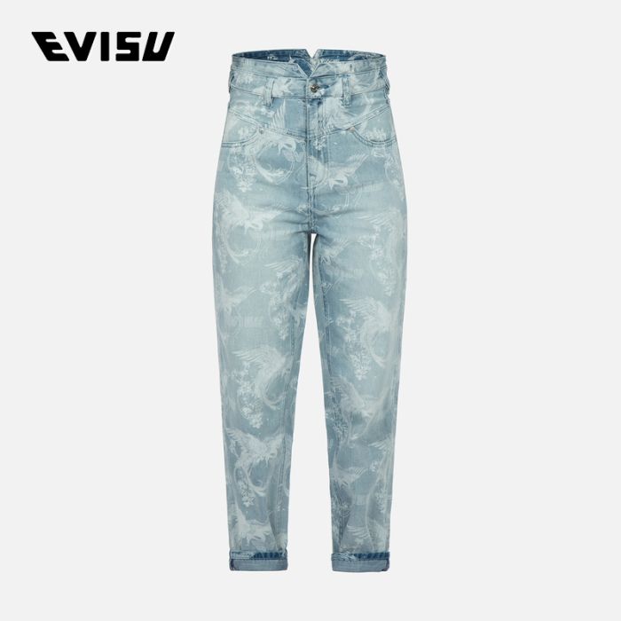 EVISU  23SS女士满地孔雀镭射印花锥形牛仔裤 2ESHTW3JE173TPCTINDL