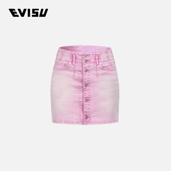 EVISU  23SS女士小海鸥刺绣做旧牛仔半裙 2ESHTW3SK181HWDNPINK