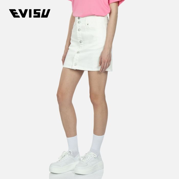 EVISU  23SS女士小海鸥刺绣做旧牛仔半裙 2ESHTW3SK181HWDNWHTX