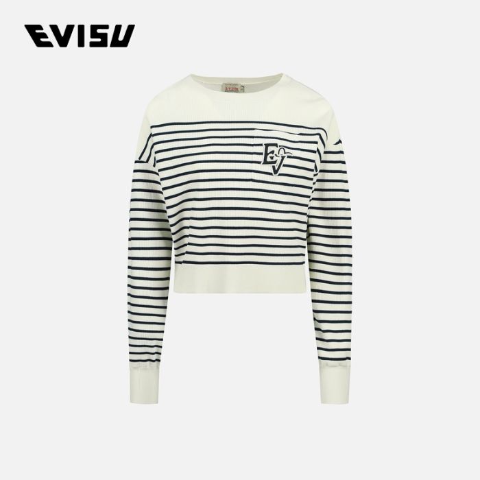 EVISU  23SS女士标志徽章口袋条纹毛衣 2ESHTW3SR373FFVPSTPE