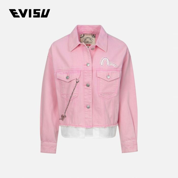 EVISU  24SS女士海鸥贴花刺绣假两件式时尚版型牛仔外套 2ESHTW4DJ4002FFDNPIDR