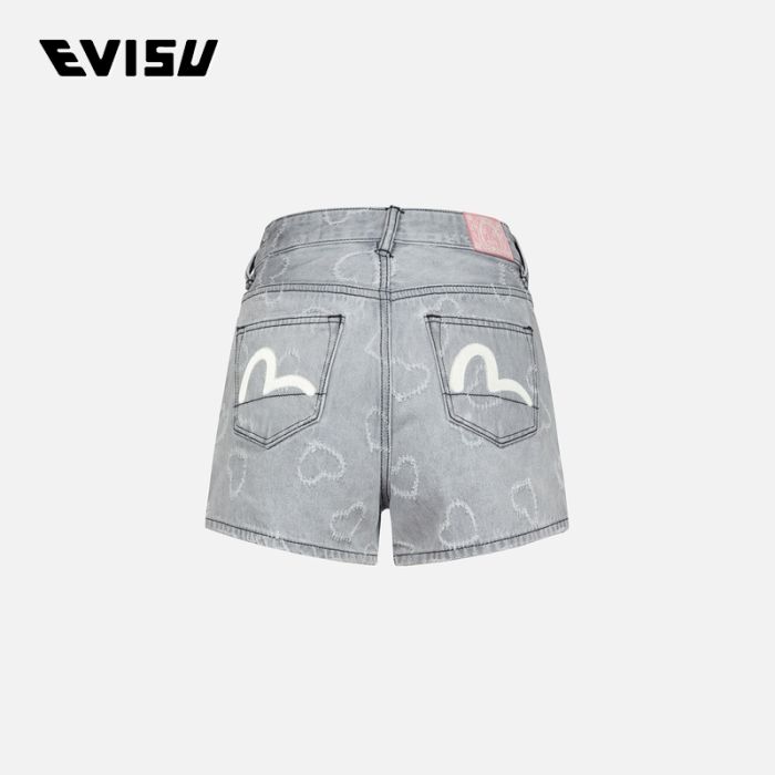 EVISU  24SS女士小海鸥刺绣和满地心形时尚版型牛仔短裤 2ESHTW4DS4019FFDNGYDA