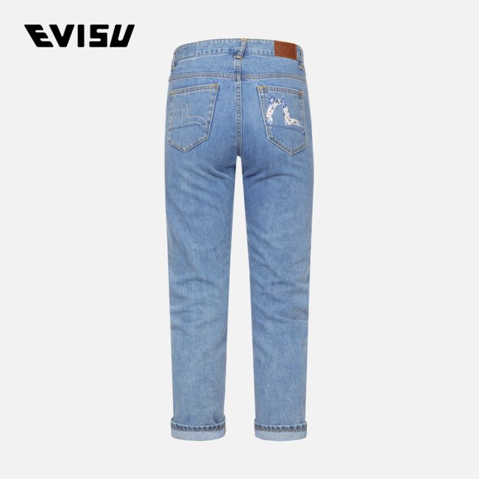 EVISU  24SS女士海鸥刺绣和紫藤花印花宽版休闲牛仔裤 2ESHTW4JE4063RXDNINDL